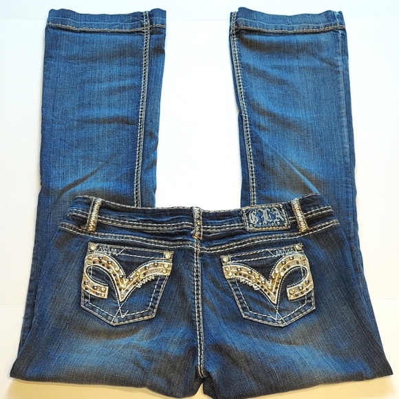 Grace in LA Denim - Grace in LA Distressed Flare Bootcut Jean
